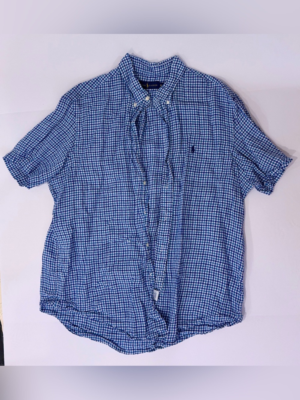 Ralph Lauren Men’s Blue Gingham Short-Sleeve Button-Down Shirt